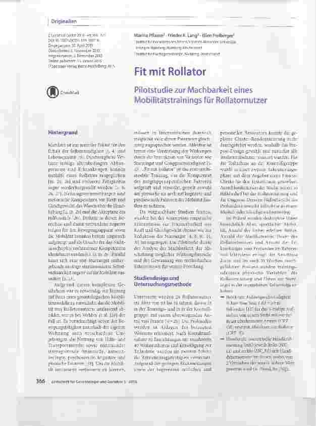 Vorschauseite 1: Fit mit Rollator Pilotstudie zur Machbarkeit eines Mobilitätstrainings für Rollatornutzer