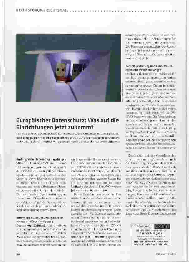 Vorschauseite 1: Europäischer Datenschutz: Was auf die Einrichtungen jetzt zukommt