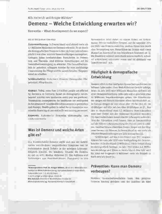 Vorschauseite 1: Demenz - Welche Entwicklung erwarten wir?