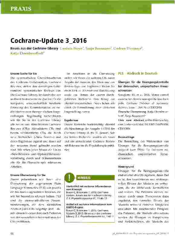 Vorschauseite 1: Cochrane-Update 3 2016