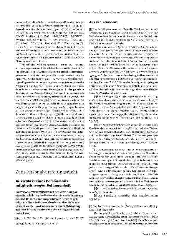 Vorschauseite 1: Ausschluss eines Personalrats-mitglieds wegen Befangenheit