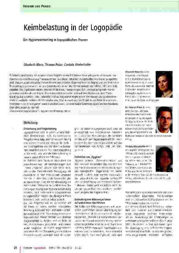 Vorschauseite 1: Keimbelastung in der Logopädie
