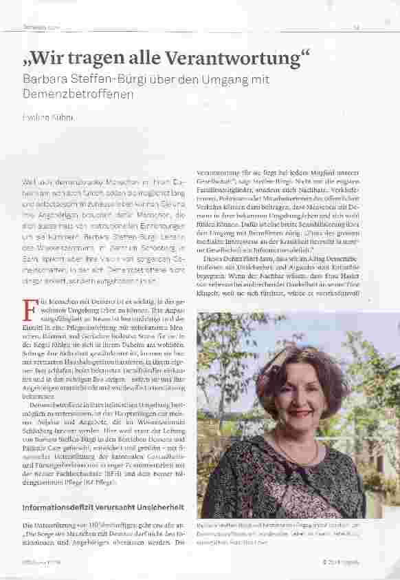 Vorschauseite 1: „Wir tragen alle Verantwortung“ Barbara Steffen-Bürgi über den Umgang mit Demenzbetroffenen