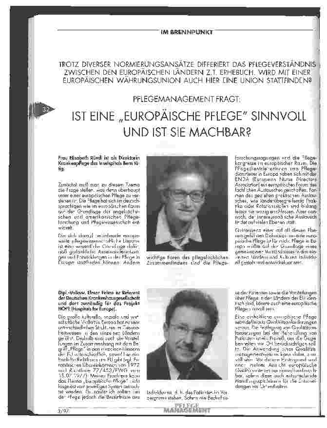 Vorschauseite 1: Ist eine Europäische Pflege sinnvoll und ist sie machbar? Pflegemanagment fragt
