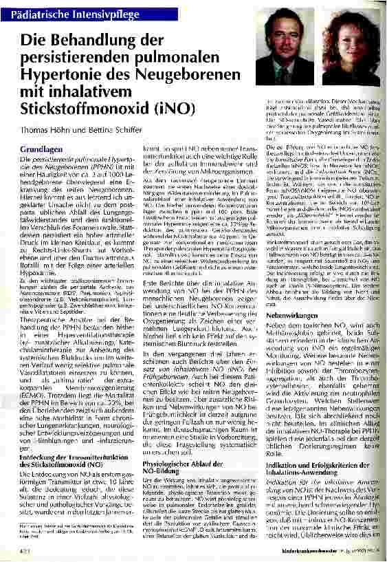 Vorschauseite 1: Die Behandlung der persistierenden pulmonalen Hypertonie des Neugeborenen mit inhalativem Stickstoffmonoxid (iNO)