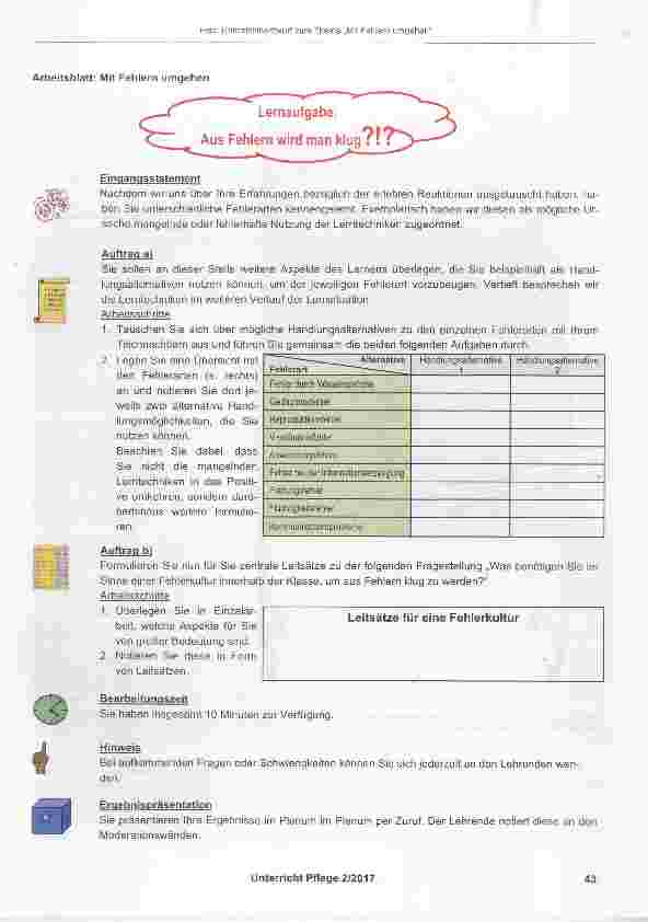 Vorschauseite 6: Unterrichtsentwurf zum Thema: Eine Fehlerkultur mit Blick auf eigenes Fehlermanagement entwickeln