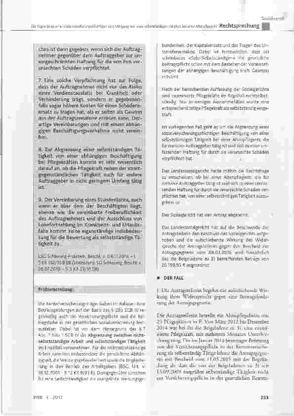 Vorschauseite 2: Zur Abgrenzung einer sozialversicherungspflichtigen Beschäftigung von einer selbstständigen Tätigkeit bei einer Altenpflegerin