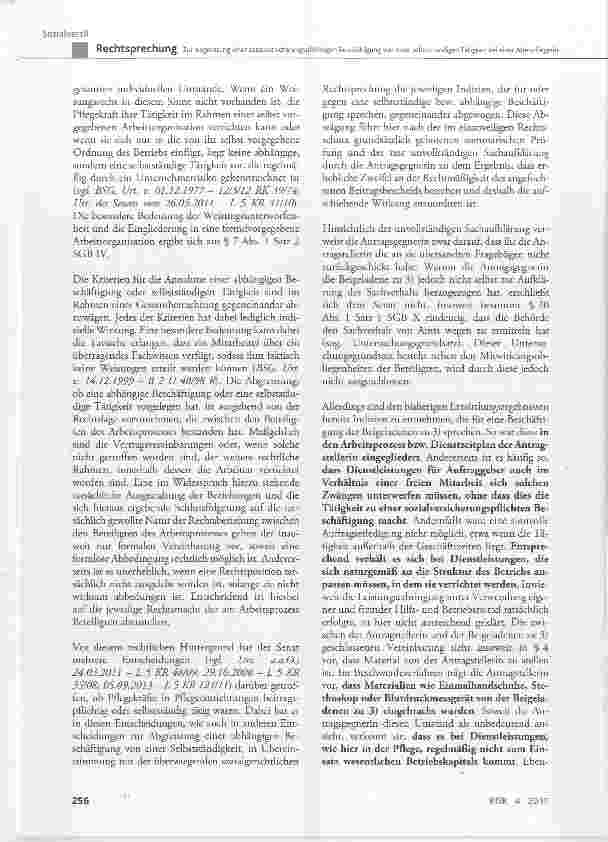 Vorschauseite 5: Zur Abgrenzung einer sozialversicherungspflichtigen Beschäftigung von einer selbstständigen Tätigkeit bei einer Altenpflegerin