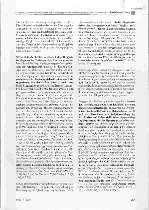 Vorschauseite 6: Zur Abgrenzung einer sozialversicherungspflichtigen Beschäftigung von einer selbstständigen Tätigkeit bei einer Altenpflegerin
