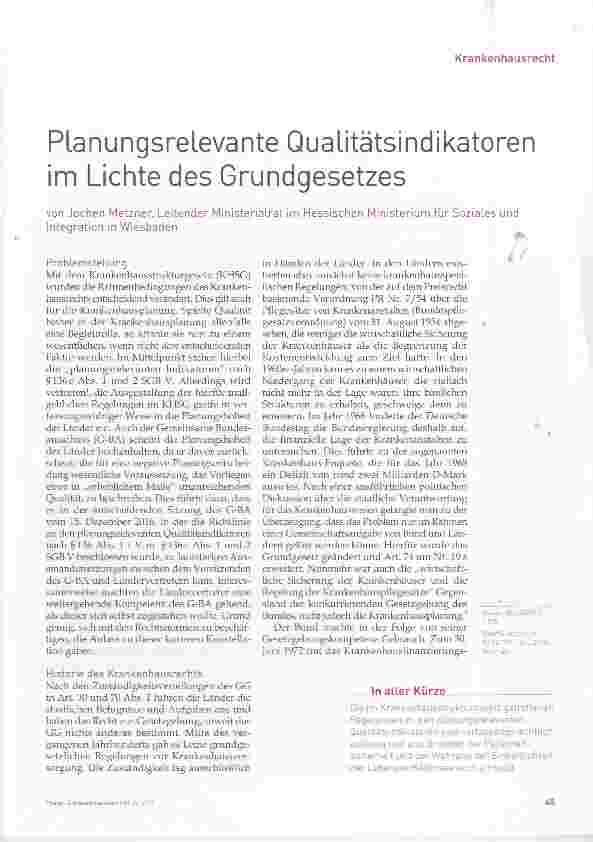 Vorschauseite 1: Planungsrelevante Qualitätsindikatoren im Lichte des Grundgesetzes