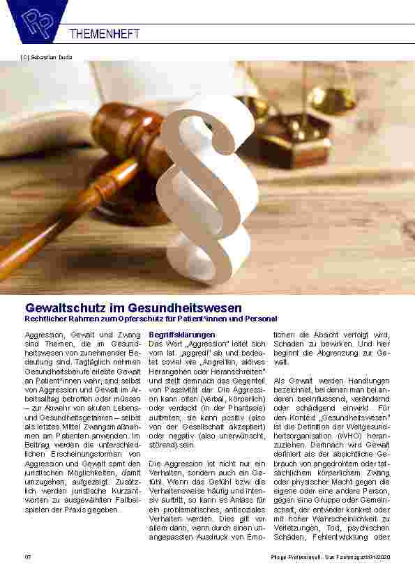 Vorschauseite 1: Gewaltschutz im Gesundheitswesen Rechtlicher Rahmen zum Opferschutz für Patient*innen und Personal