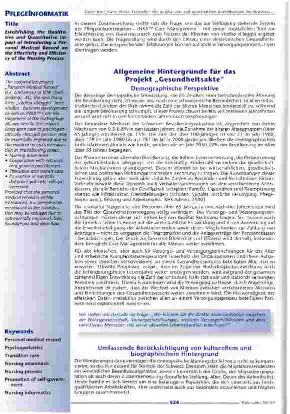 Vorschauseite 2: Feststellen der qualitativen und quantitativen Auswirkungen des Einsatzes einer persönlichen Gesundheitsakte