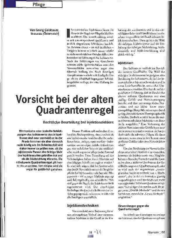 Vorschauseite 1: Vorsicht bei der alten Quadrantenregel Rechtliche Beurteilung bei Injektionsfehlern