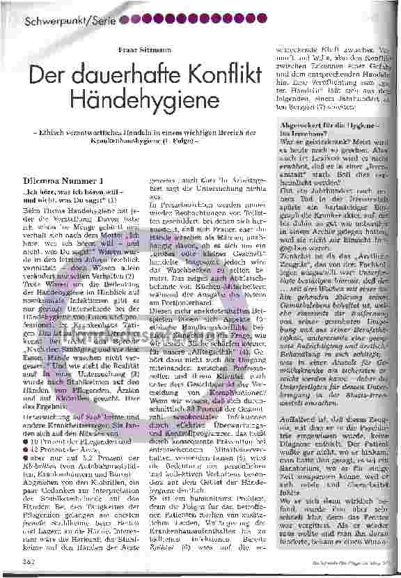 Vorschauseite 1: Der dauerhafte Konflikt Händehygiene Ethisch verantwortliches Handeln in einem wichtigen Bereich der Krankenhaushygiene - 1. Teil