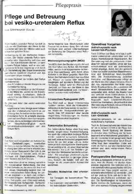 Vorschauseite 1: Pflege und Betreuung bei vesiko-ureteralem Reflux