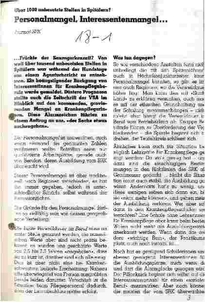Vorschauseite 1: Personalmangel, Interessentenmangel.. Über 1000 unbesetzte Stellen in Spitälern