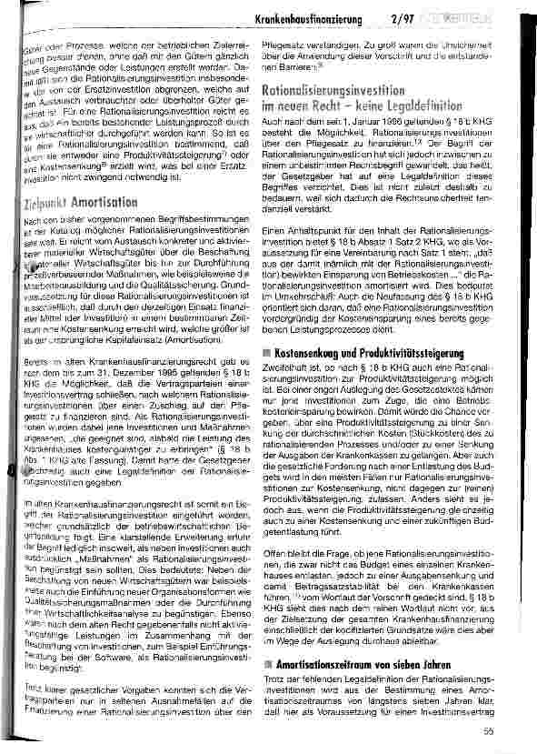 Vorschauseite 2: Finanzierung von Rationalisierungsinvestitionen nach § 18 b KHG
