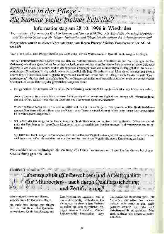 Vorschauseite 1: Lebensqualität (für Bewohner) und Arbeitsqualität (für Mitarbeiter) - auch durch Qualitätssicherung und Zertifizierung?