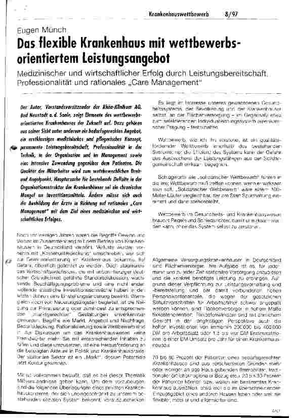 Vorschauseite 1: Das flexible Krankenhaus mit wettbewerbsorientiertem Leistungsangebot Medizinischer und wirtschaflicher Erfolg durch Leistungsbereitschaft, Professionalität und rationales Care Ma…