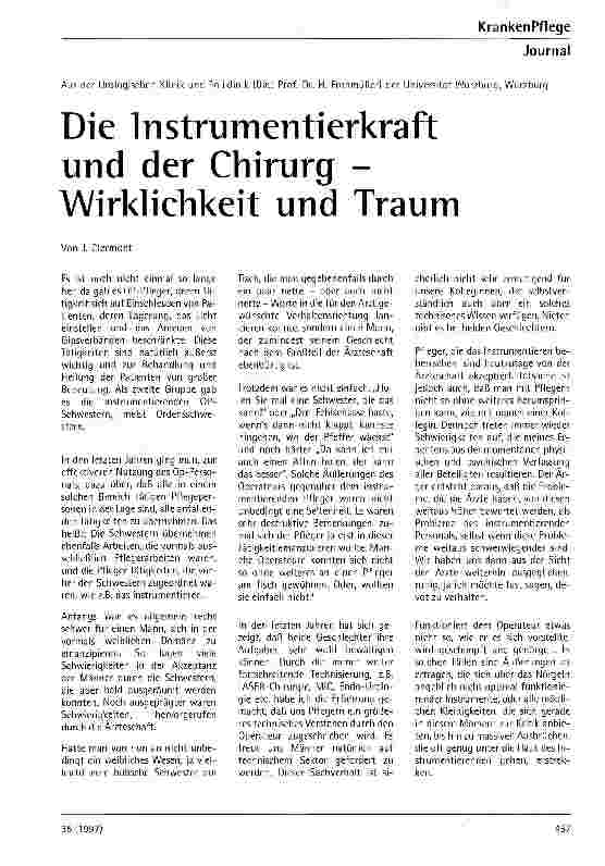 Vorschauseite 1: Die Instrumentierkraft und der Chirurg - Wirklichkeit und Traum