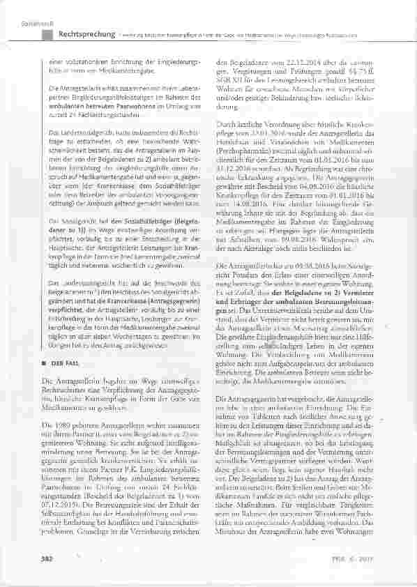 Vorschauseite 2: Gewährung häuslicher Krankenpflege in Form der Gabe von Medikamenten im Wege einstweiligen Rechtsschutzes