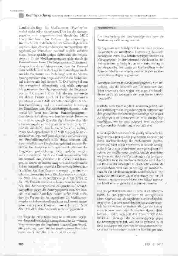 Vorschauseite 6: Gewährung häuslicher Krankenpflege in Form der Gabe von Medikamenten im Wege einstweiligen Rechtsschutzes
