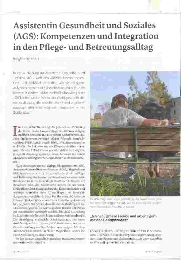 Vorschauseite 1: Assistentin Gesundheit und Soziales (AGS): Kompetenzen und Integration in den Pflegeund Betreuungsalltag