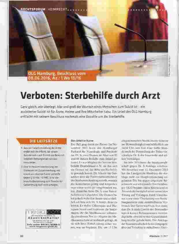 Vorschauseite 1: Verboten; Sterbehilfe durch Arzt