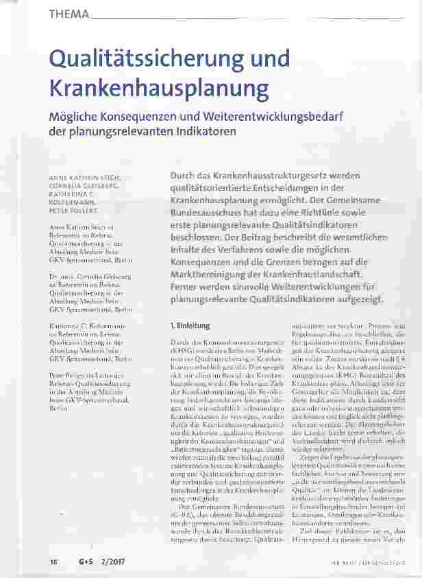 Vorschauseite 1: Qualitätssicherung und Krankenhausplanung