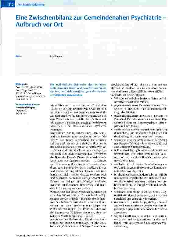 Vorschauseite 1: Eine Zwischenbilanz zur Gemeindenahen Psychiatrie Aufbruch vor Ort