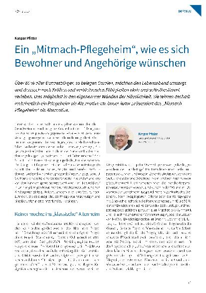 Vorschauseite 1: Ein „Mitmach-Pflegeheim“, wie es sich Bewohner und Angehörige wünschen.