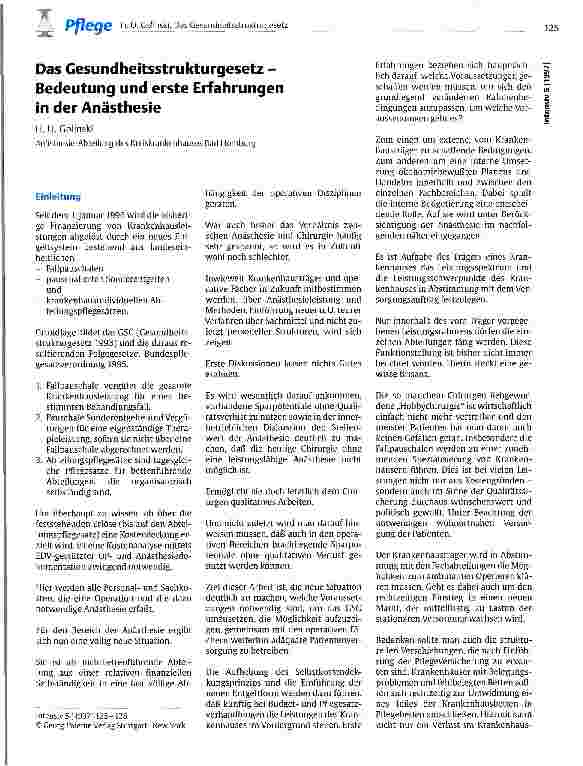 Vorschauseite 1: Das Gesundheitsstrukturgesetz - Bedeutung und erste Erfahrungen in der Anästhesie