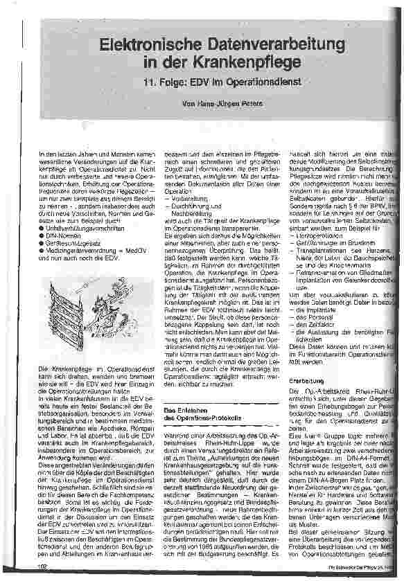 Vorschauseite 1: Elektronische Datenverarbeitung in der Krankenpflege 11. Folge EDV im Operationsdienst