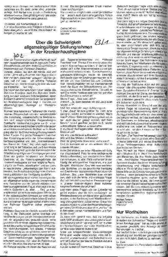 Vorschauseite 1: Über die Schwierigkeit allgemeingültiger Stellungnahmen in der Krankenhaushygiene