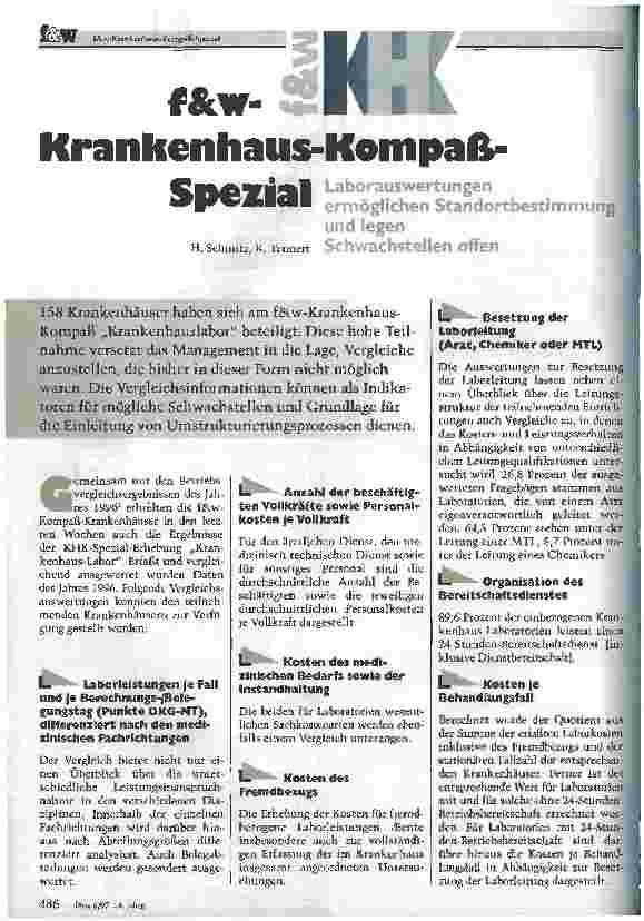 Vorschauseite 1: f&w-Krankenhaus-Kompaß-Spezial Laborauswertungen ermöglichen Standortbestimmung und legen Schwachstellen offen