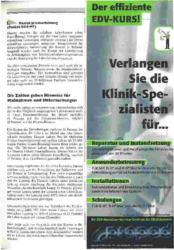 Vorschauseite 2: f&w-Krankenhaus-Kompaß-Spezial Laborauswertungen ermöglichen Standortbestimmung und legen Schwachstellen offen