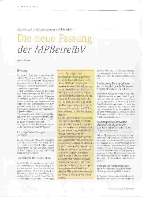 Vorschauseite 1: Die neue Fassung der MPBetreib V