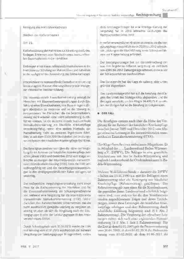 Vorschauseite 2: Zur Höhe der Vergütung im Rahmen der häuslichen Krankenpflege für erbrachte Leistungen der Intermittierenden transurethralen Einmalkatheterisierung