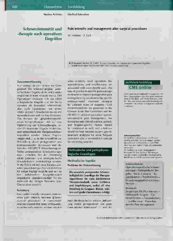 Vorschauseite 1: Schmerzintensität und -therapie nach operativen Eingriffen
