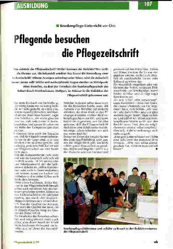 Vorschauseite 1: Pflegende besuchen die Pflegezeitschrift