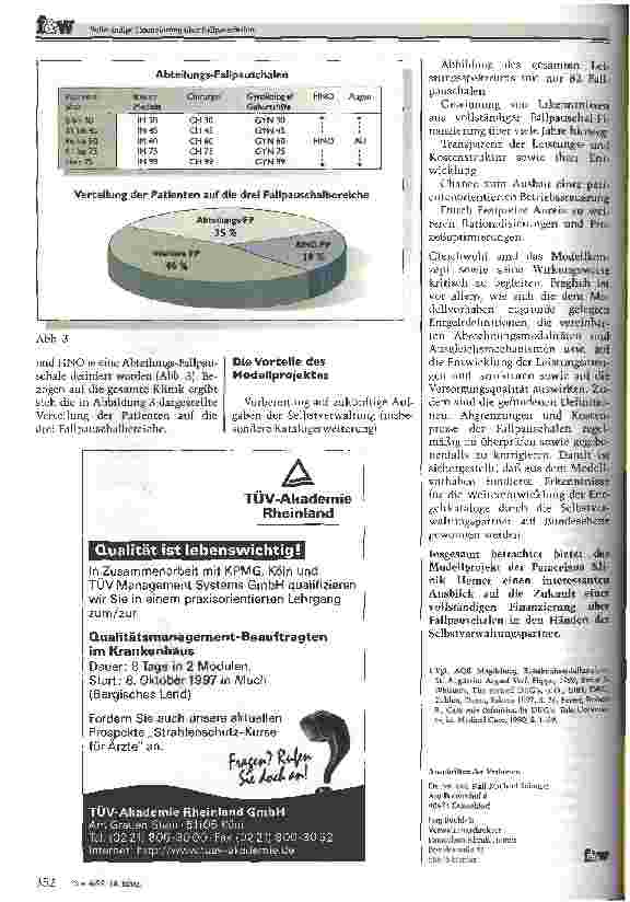 Vorschauseite 3: Vollständige Finanzierung über Fallpauschalen Modellvorhaben der Paracelsus Klinik Hemer läßt Zukunftsvision Realität werden