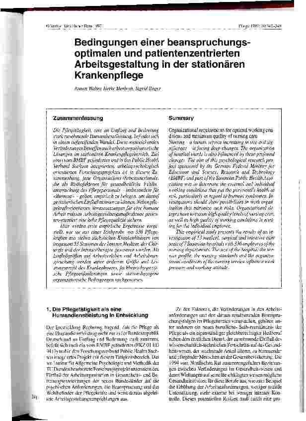 Vorschauseite 1: Bedingungen einer beanspruchs-optimalen und patientenzentrierten Arbeitsgestaltung in der stationären Krankenpflege