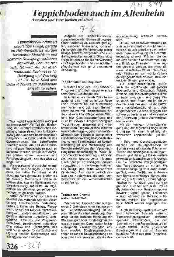 Vorschauseite 1: Teppichboden auch im Altenheim Aussehen und Wert bleiben erhalten!