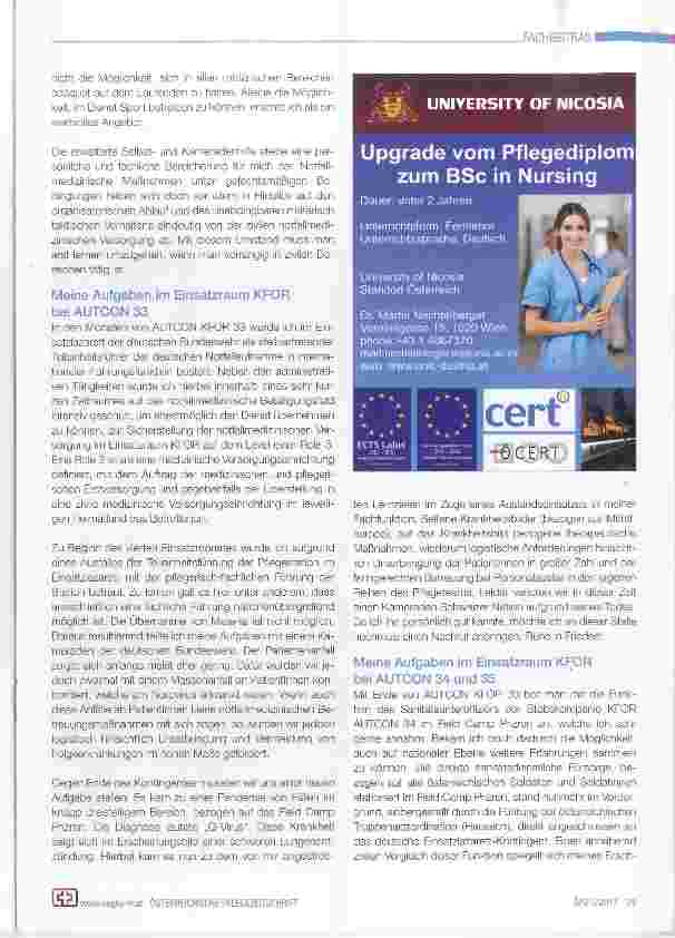 Vorschauseite 2: Sanitätsunteroffizier (DGKP/NFS) der Miliz auf muitiplem Einsatz bei AUTCON KFOR MISSION 33 - 34 - 35 (18 Monate)