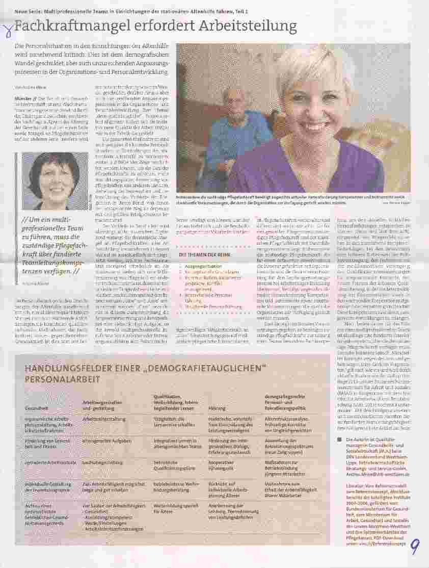 Vorschauseite 1: Neue Serie: Multiprofessionelle Teams in Einrichtungen der stationären Altenhilfe führen, Teil 1 Fachkraftmangel erfordert Arbeitsteilung