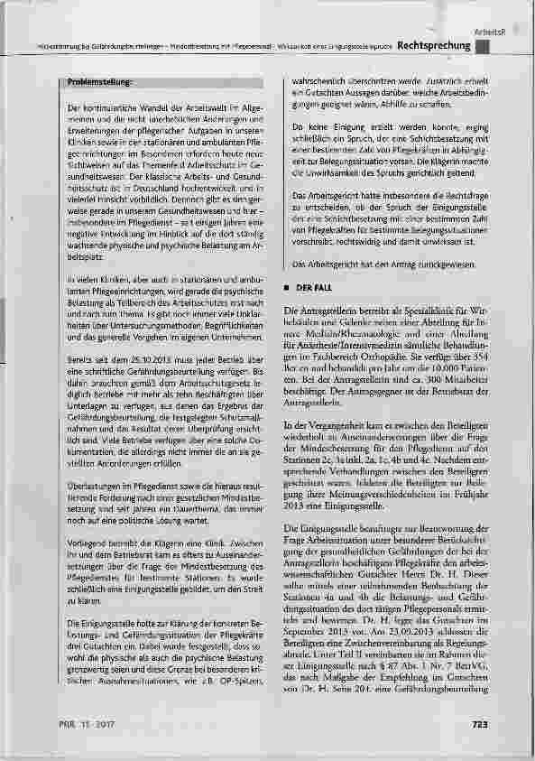 Vorschauseite 2: Mitbestimmung bei Gefährdungsbeurteilungen Mindestbesetzung mit Pflegepersonal Wirksamkeit eines Einigungsstellenspruchs