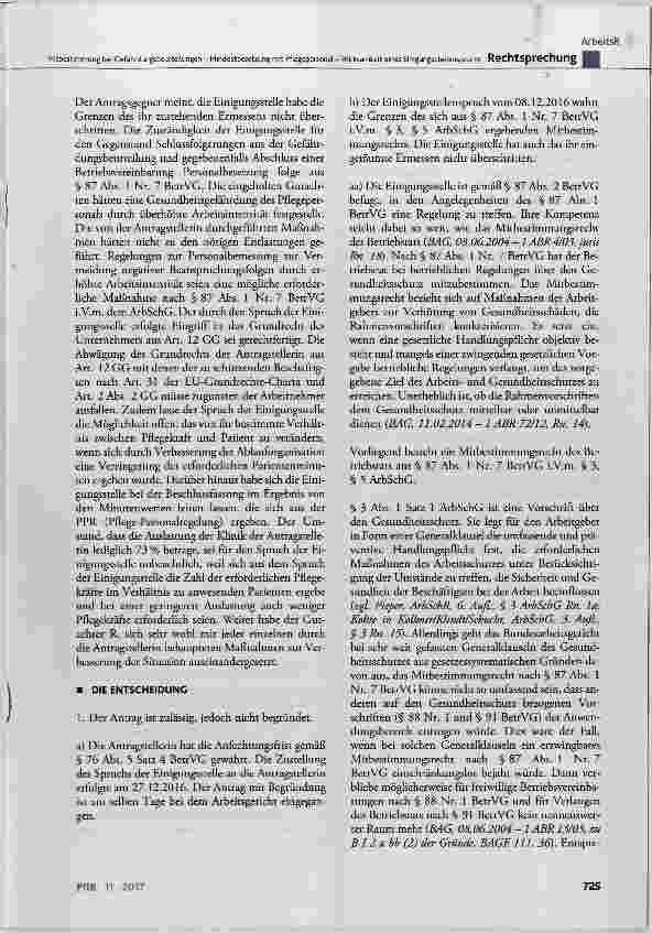 Vorschauseite 4: Mitbestimmung bei Gefährdungsbeurteilungen Mindestbesetzung mit Pflegepersonal Wirksamkeit eines Einigungsstellenspruchs