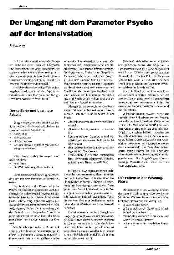 Vorschauseite 1: Der Umgang mit dem Parameter Psyche auf der Intensivstation