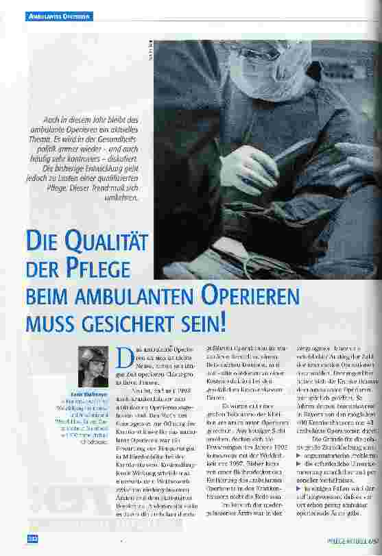 Vorschauseite 1: Die Qualität der Pflege beim ambulanten Operieren muss gesichert sein!