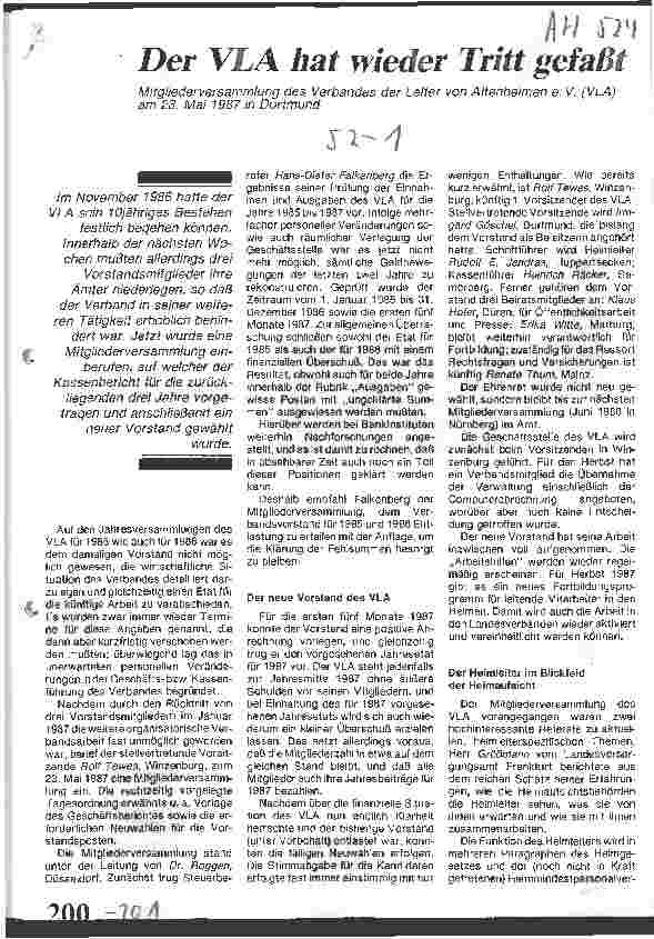 Vorschauseite 1: Der Verband der Leiter von Altenheimen (VLA) hat wieder Tritt gefaßt